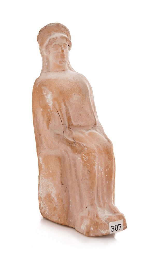 Appraisal: A Greek Terra Cotta Seated Female Figure A Greek Terra