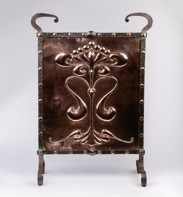 Appraisal: An Arts Crafts copper firescreen embossed a central anthemion motif