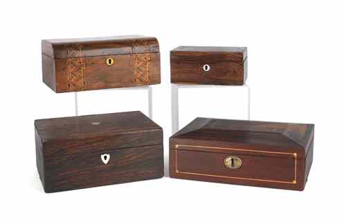 Appraisal: Four rosewood dresser boxes late th c ozt