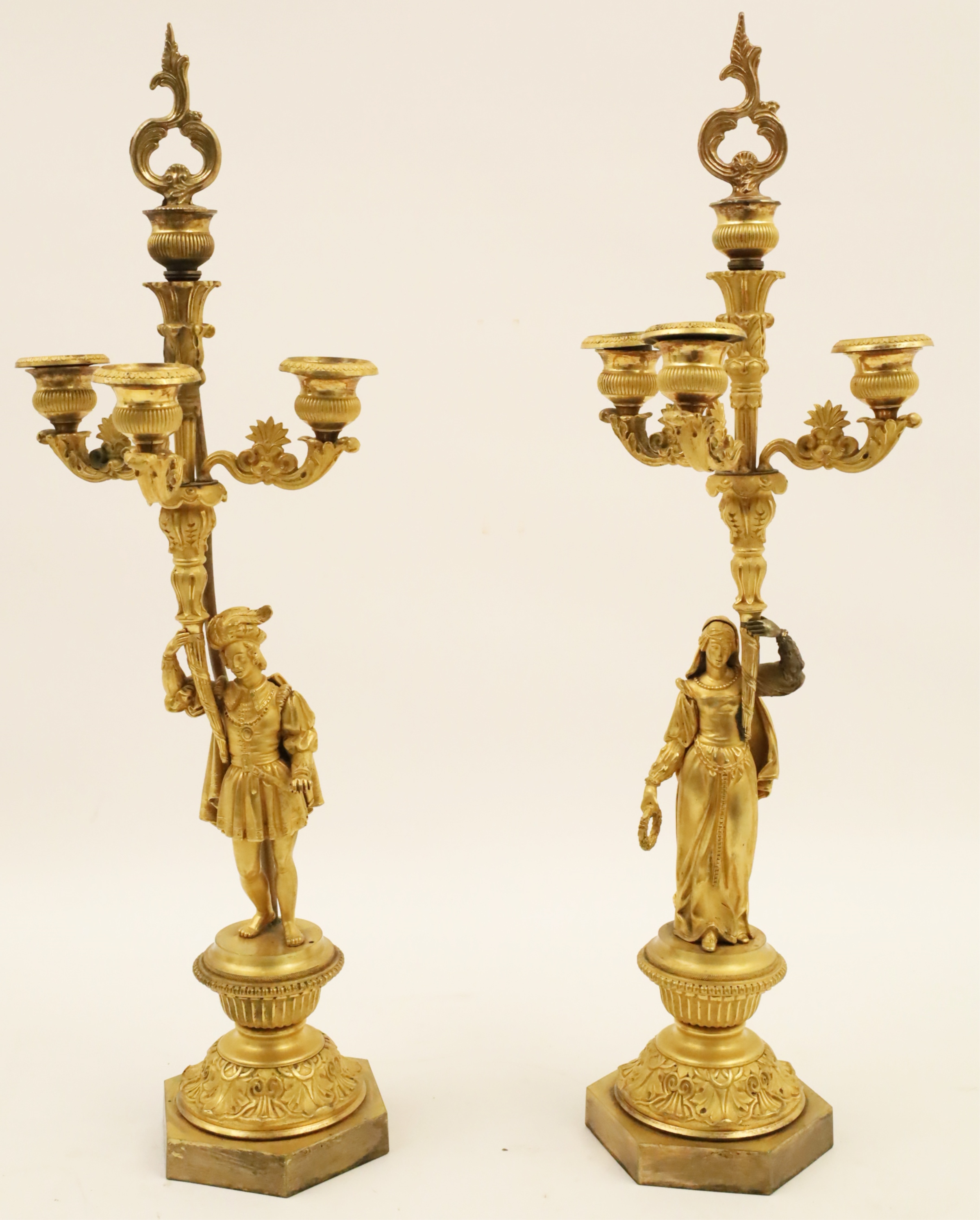 Appraisal: PR OF FRENCH DORE BRONZE FIGURAL CANDELABRA Pair of French