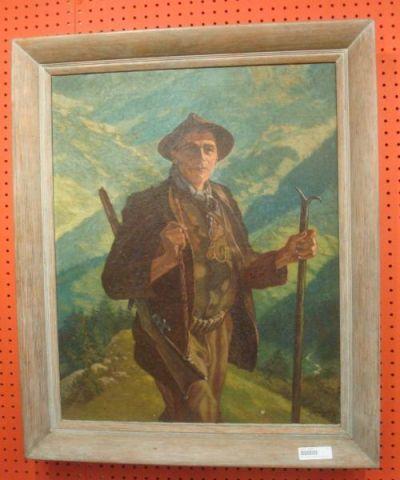 Appraisal: Oil on Canvas of Hunter in Mountains From a Rye