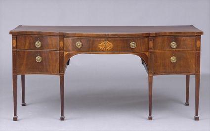 Appraisal: GEORGE III INLAID SHAPED SERPENTINE-FRONTED SIDEBOARD The kneehole front containing