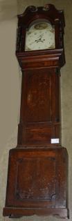 Appraisal: Grandfather clock oak and banded mahogany arch broken top restored