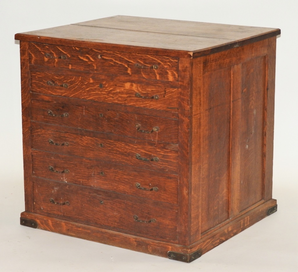 Appraisal: C QUARTER SAWN OAK COLLECTOR'S DRAWER CABINET United States th