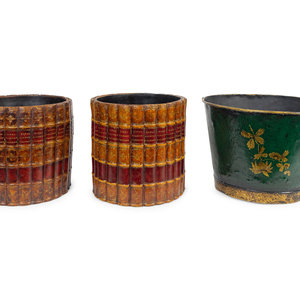 Appraisal: Three Waste Cans TH CENTURY a pair of circular book