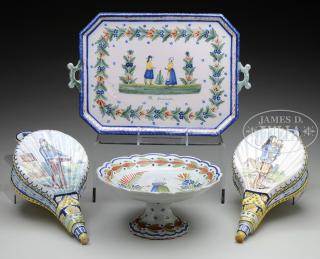 Appraisal: FOUR FINE PIECES OF RARE QUIMPER POTTERY Pair of long