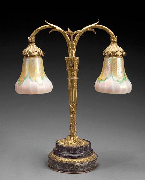 Appraisal: A Louis XVI style gilt bronze marble and Quezal glass