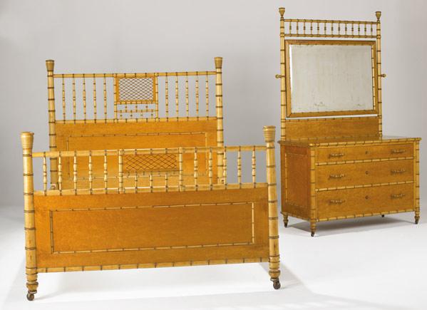 Appraisal: FAUX BAMBOO VICTORIAN BEDROOM SET Poster bed with matching dresser