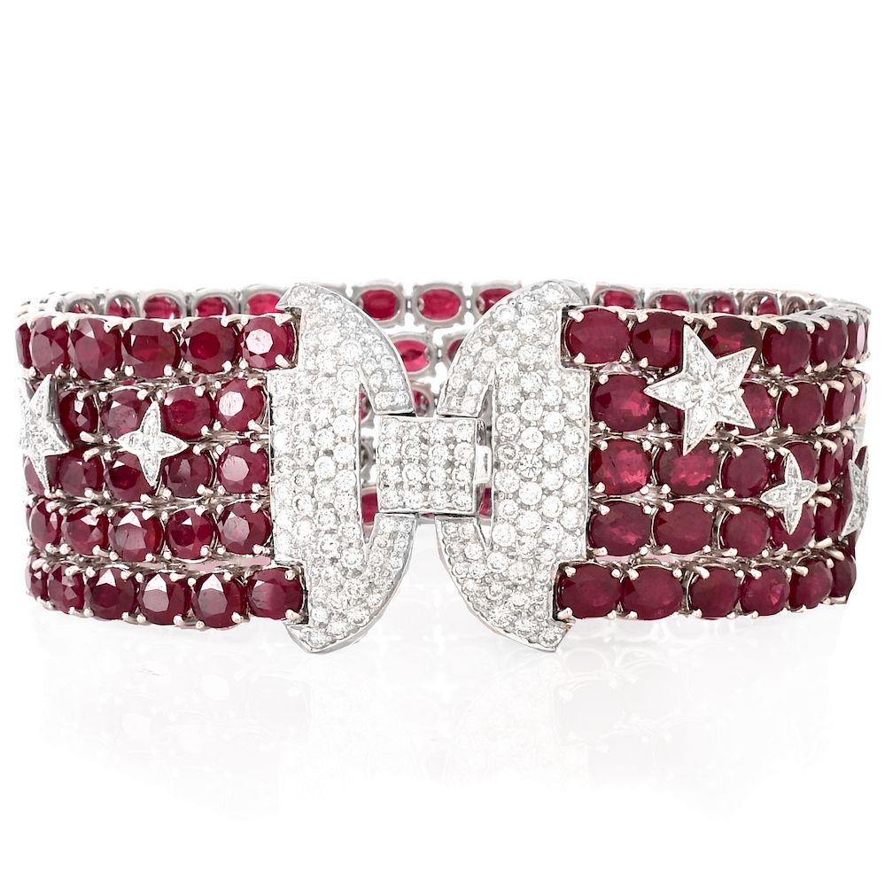 Appraisal: Burma Ruby Diamond and K Gold Bracelet Carat Oval Cut