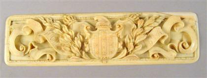 Appraisal: Continental carved ivory heraldic panel th century and later The