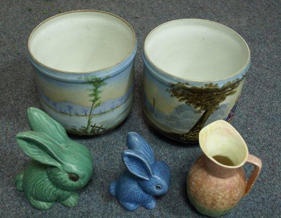 Appraisal: Two Sylvac rabbits and two vases and a jug