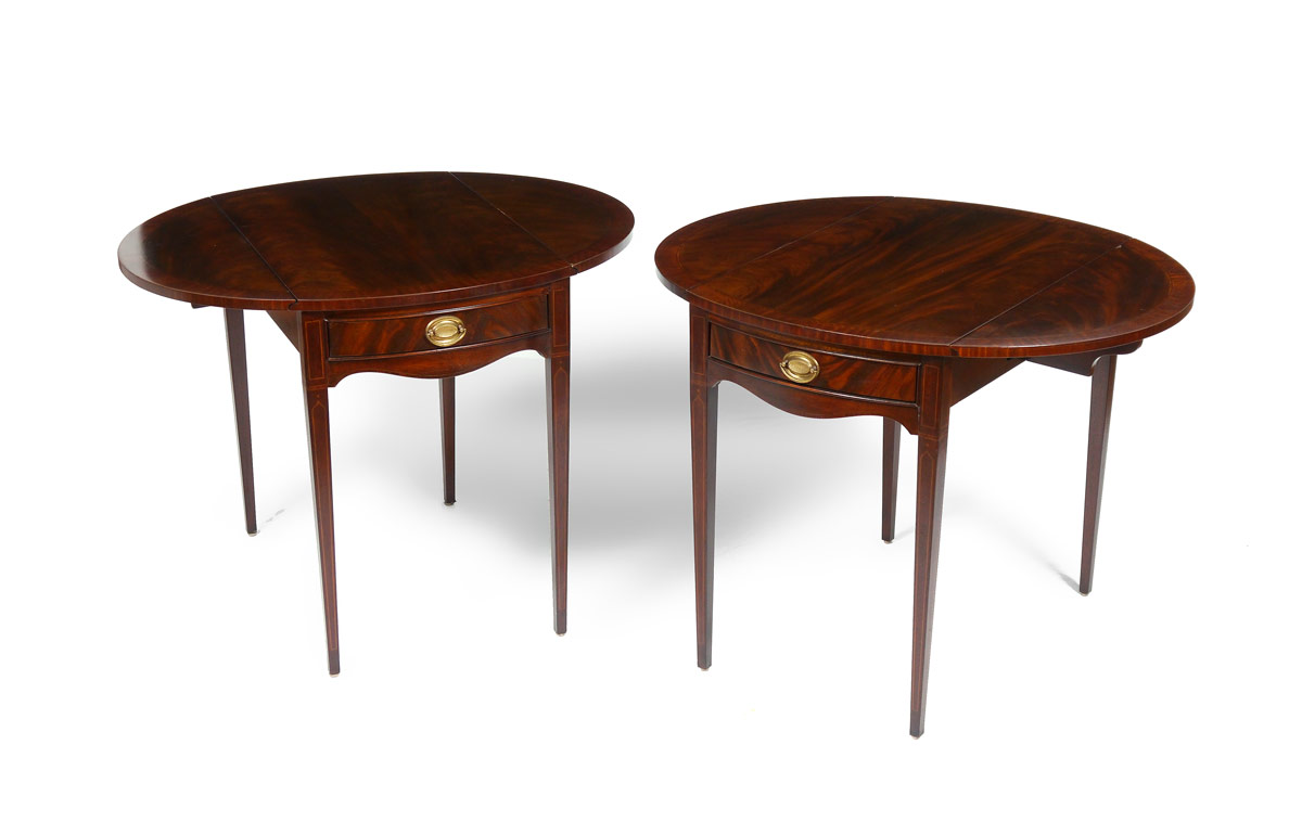 Appraisal: PAIR DREXEL HERITAGE MAHOGANY PEMBROKE SIDE TABLES Each banded mahogany