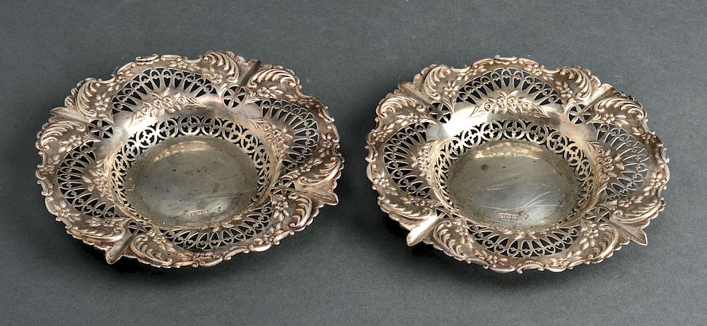 Appraisal: Martin Hall Co English Silver Repousse Dishes Pr Pair of