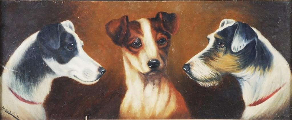 Appraisal: ALFRED WHEELER OIL ON PANEL TERRIERSOil on wood panel painting