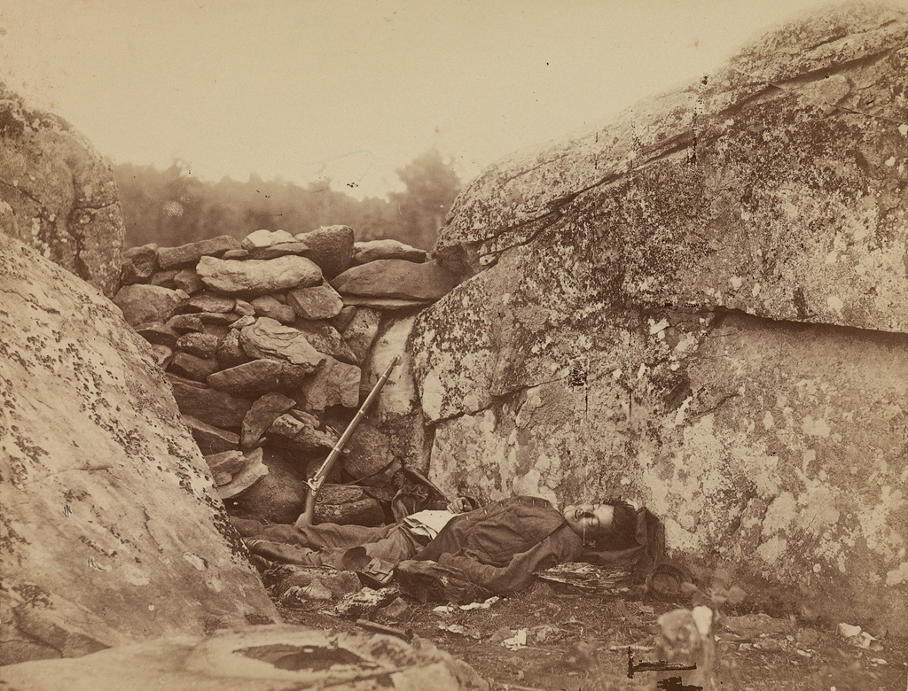 Appraisal: ALEXANDER GARDNER - Dead Rebel Sharpshooter at Gettysburg Albumen print