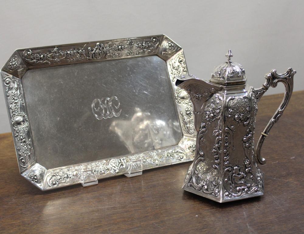 Appraisal: TWO GERMAN FINE SILVER HOLLOWARE ITEMS including a teapot of