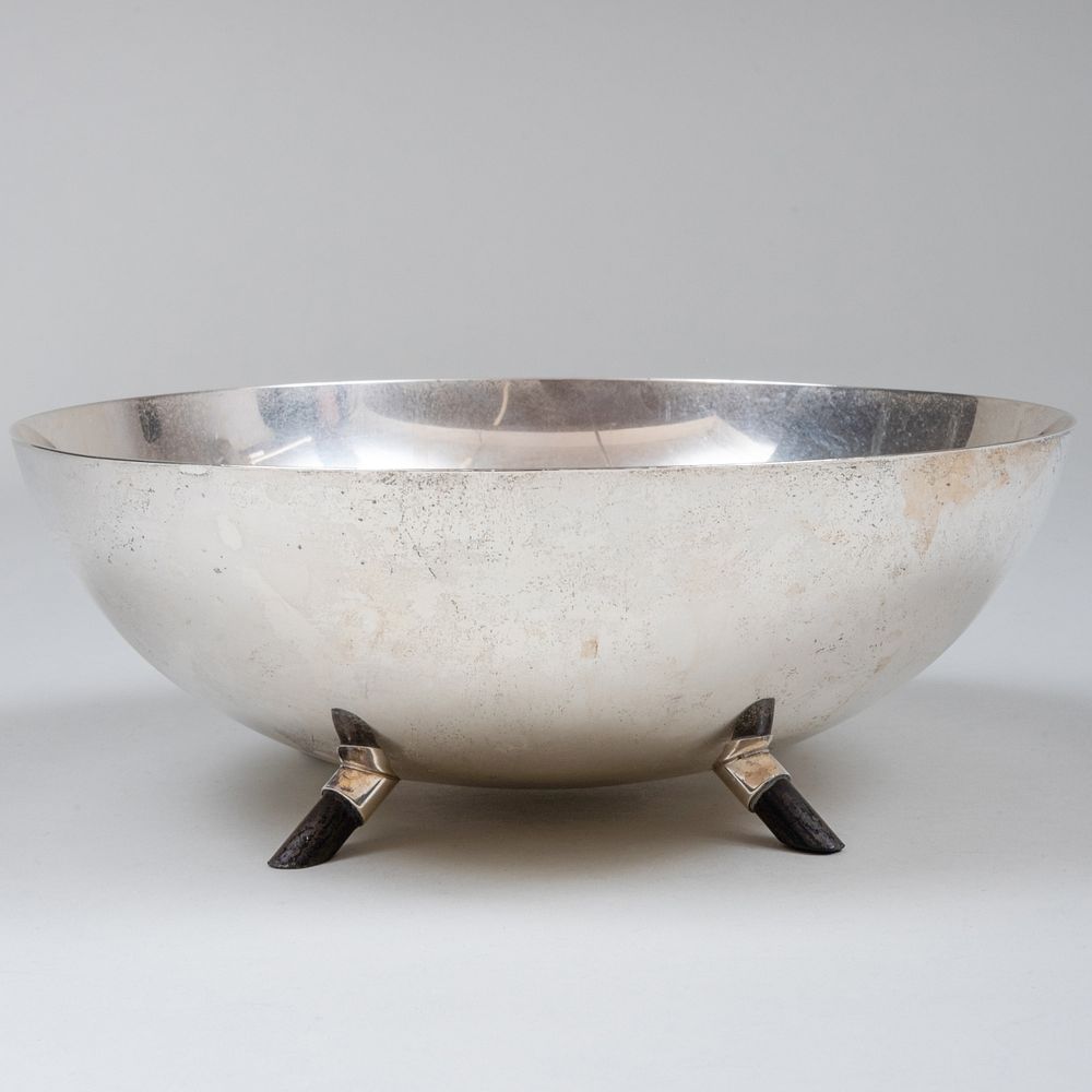 Appraisal: Reed Barton Modernist Silver Bowl with Ebonized Wood Feet Marked