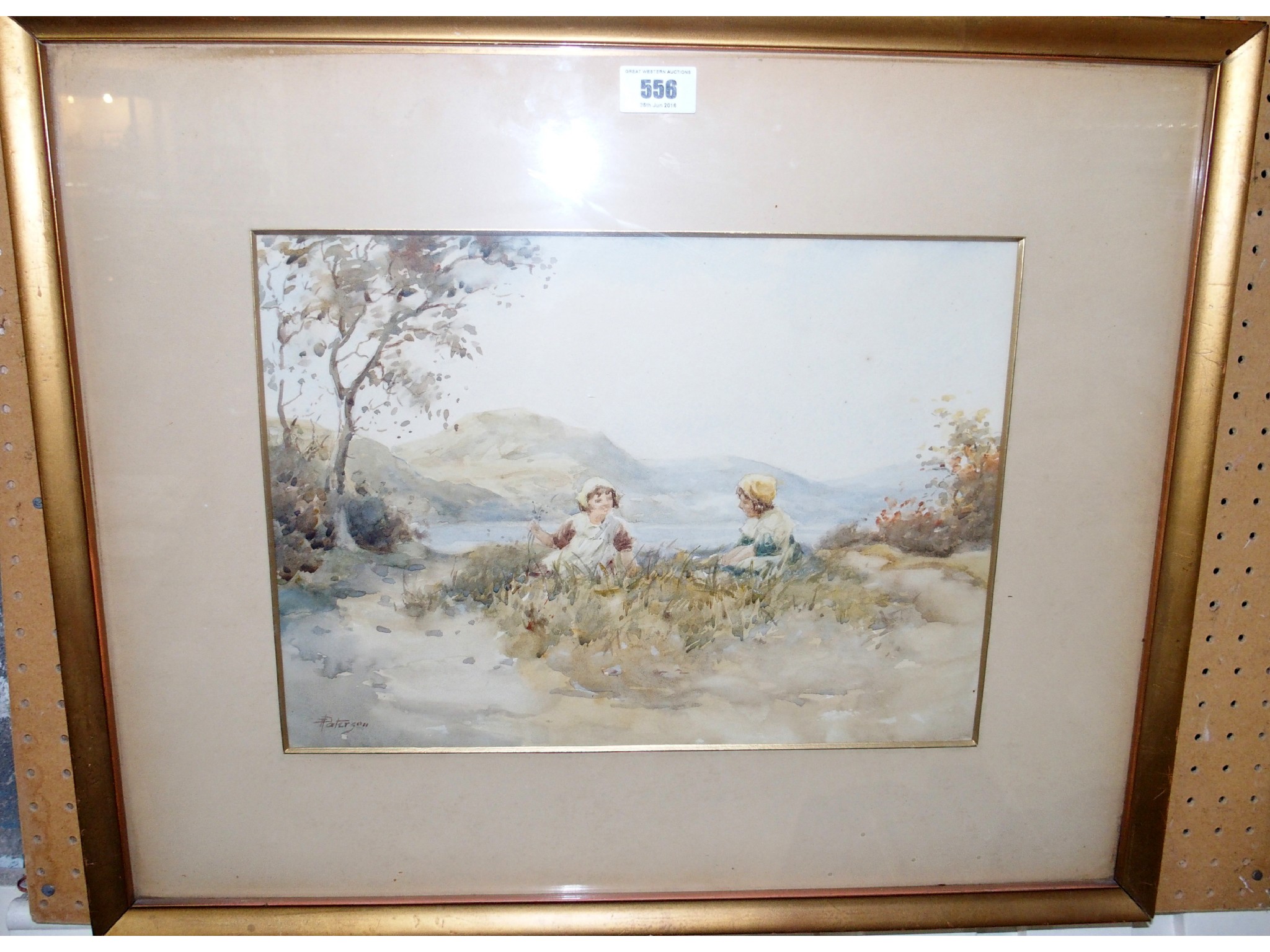 Appraisal: TOM PATERSON Picking Flowers signed watercolour