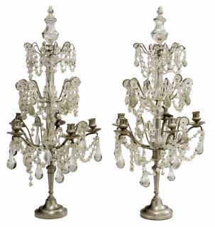 Appraisal: Pair Pewter and Cut Crystal Three Candelabrum French late th