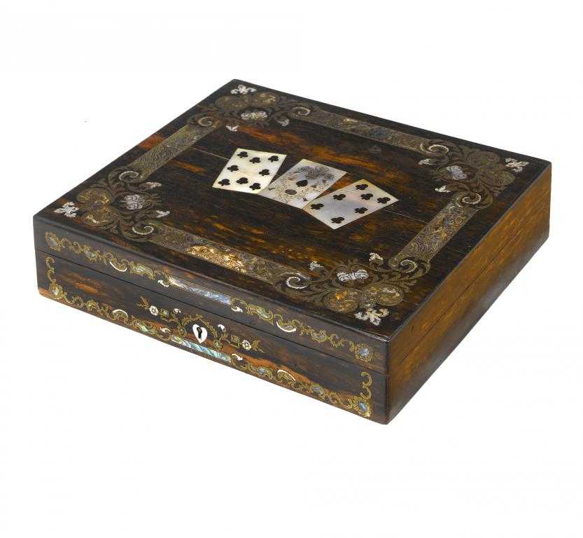 Appraisal: A VICTORIAN BRASS AND MOTHER OF PEARL INLAID COROMANDEL GAMES