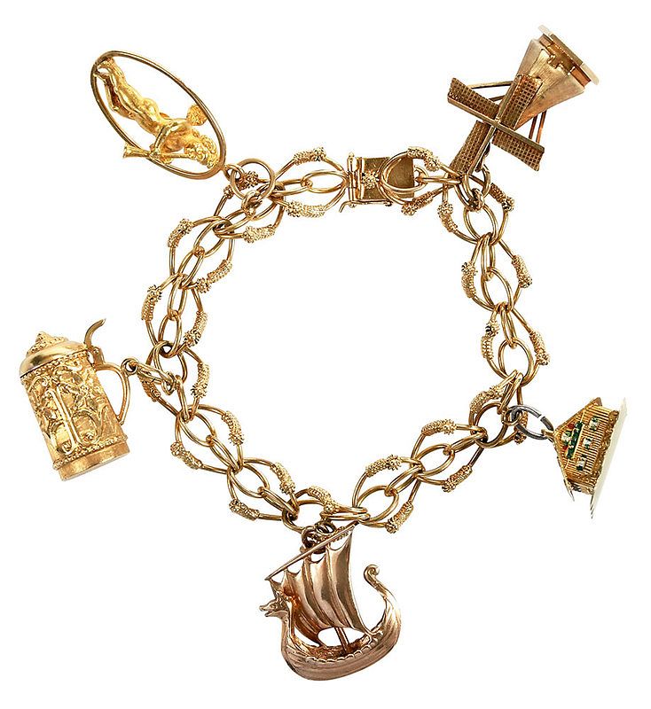 Appraisal: Gold Charm Bracelet three kt charms including cupid winter cabin