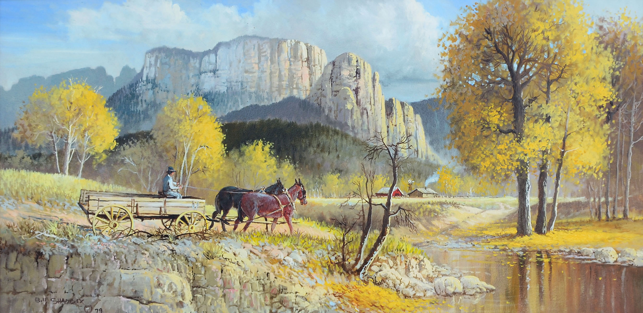 Appraisal: SHADDIX Bill American ''Cottonwood Crossing'' Oil Masonite '' x ''