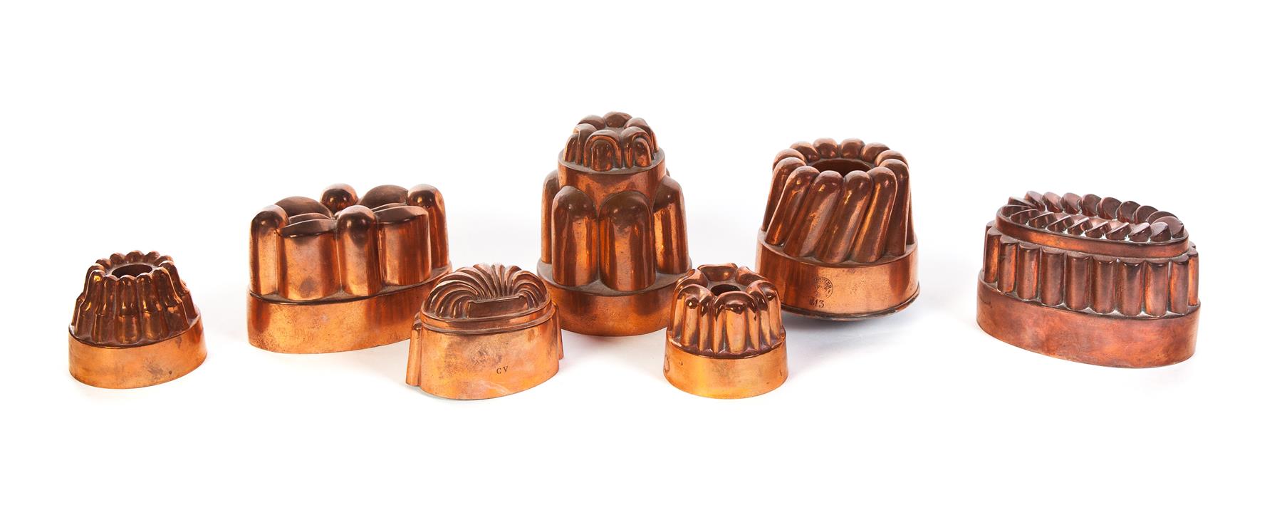 Appraisal: SEVEN COPPER FOOD MOLDS WITH TINNED LINERS European th century