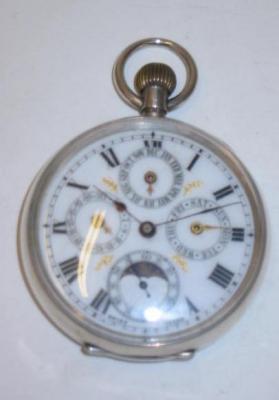 Appraisal: A SILVER CALENDAR POCKET WATCH the Swiss top winding fusee