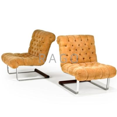 Appraisal: STYLE OF MILO BAUGHMAN Pair of lounge chairs USA s