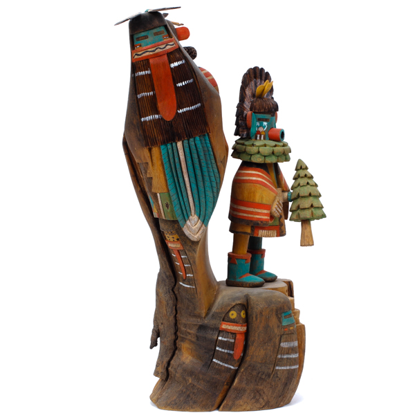 Appraisal: Native American Hopi carved wood Kachina doll group Includes Morning