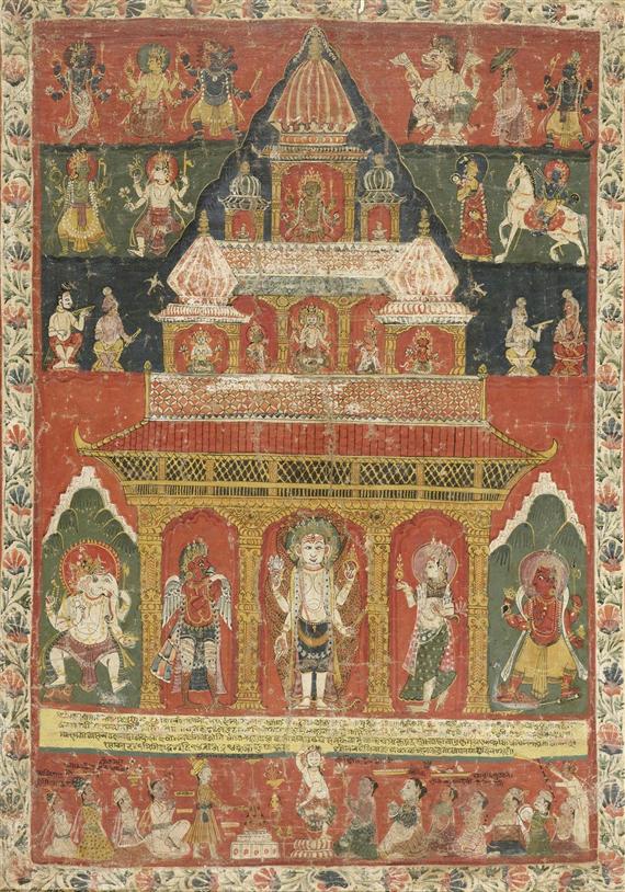 Appraisal: A HINDU PAUBHA PATA OF VISHNU AND OTHER DEITIES Nepal