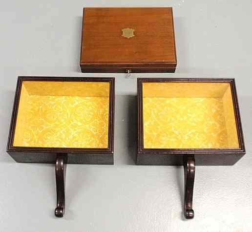 Appraisal: Pair of mahogany wall bracket shadow boxes with hinged back