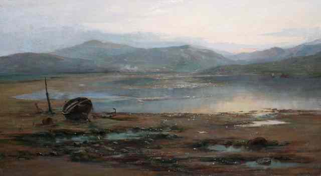 Appraisal: CECIL LAWSON - A mountainous lakeland landscape with beached rowing