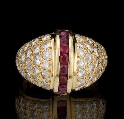 Appraisal: A Ladies' Ruby and Diamond Dome Ring ca k yellow