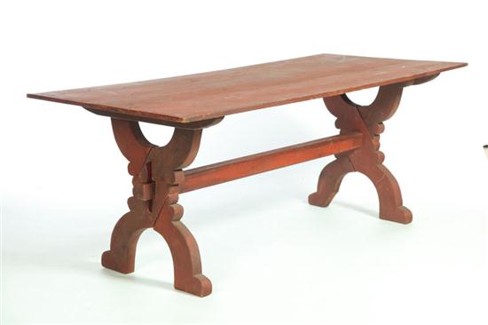 Appraisal: SAWBUCK TABLE American th century pine with old red finish