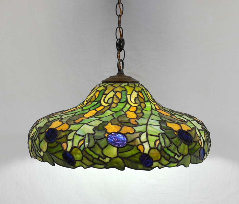 Appraisal: LEADED STAINED GLASS HANGING SHADE Duffner Kimberly quality bell form