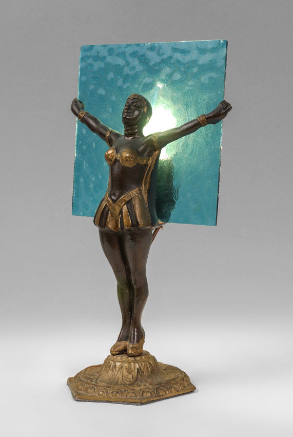 Appraisal: ART DECO FIGURAL MAIDEN TABLE LAMP Patinated metal figure of