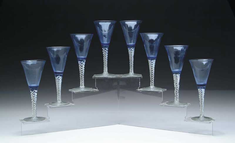 Appraisal: SET OF EIGHT AIR TWIST TALL GLASS GOBLETS Blue cone