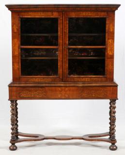 Appraisal: ENGLISH WALNUT MARQUETRY CABINET TH C ENGLISH WALNUT MARQUETRY CABINET