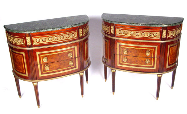 Appraisal: PAIR FRENCH STYLE ORMOLU MARBLE TOP COMMODES Matched pair of