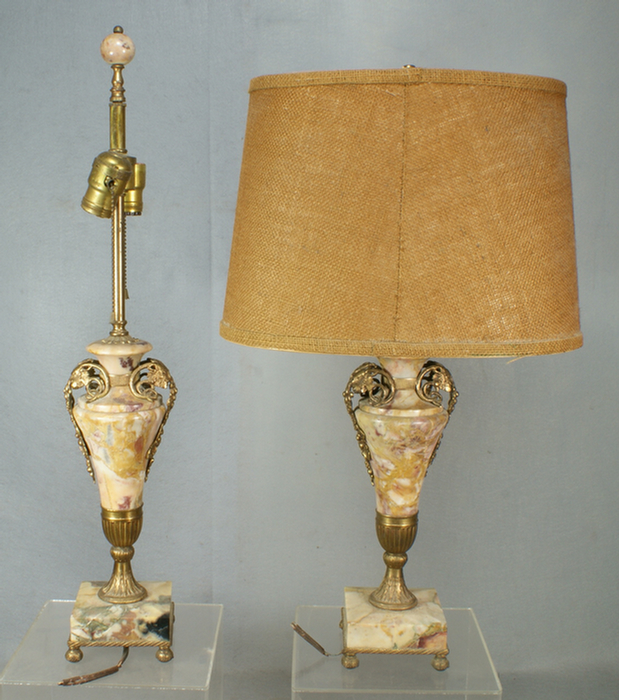 Appraisal: Pr of bronze mounted marble table lamps grape cluster and