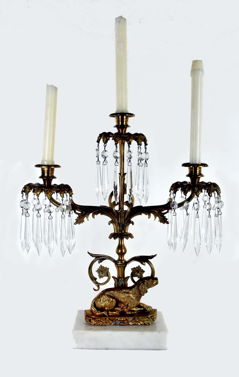 Appraisal: VICTORIAN GILT BRONZE AND CUT-GLASS THREE-LIGHT GIRANDOLEEnglish or American Circa