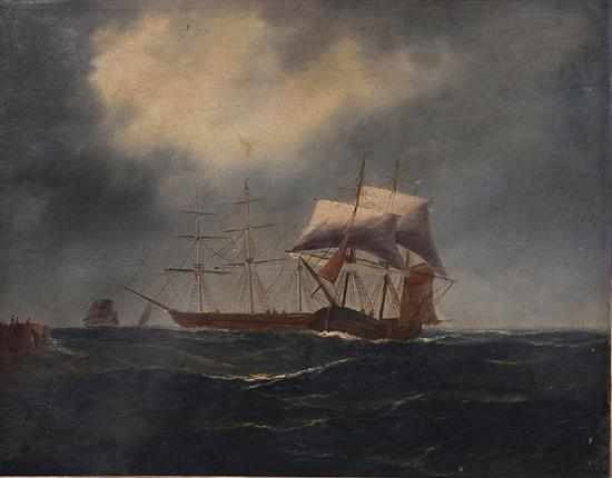 Appraisal: British school th century SEASCAPE WITH SHIPS oil on board