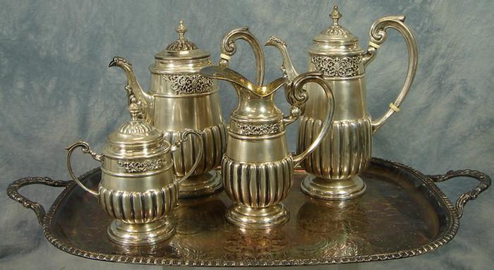 Appraisal: pc Italian sterling silver tea set ribbed and applied foliate