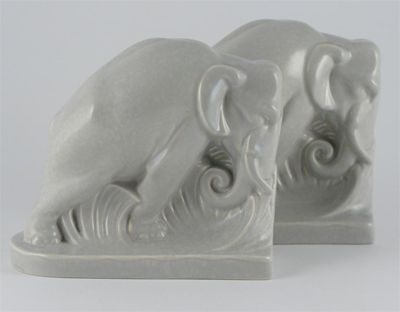 Appraisal: A pair of Poole Pottery elephant book ends designed by