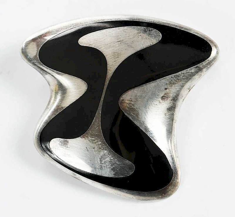 Appraisal: Georg Jensen Sterling Brooch design Henning Koppel black enamel -