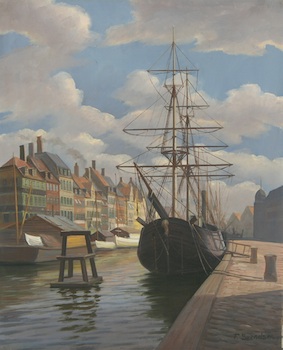 Appraisal: Frederik Wilhelm Svendsen - Port Scene Oil on canvas signed