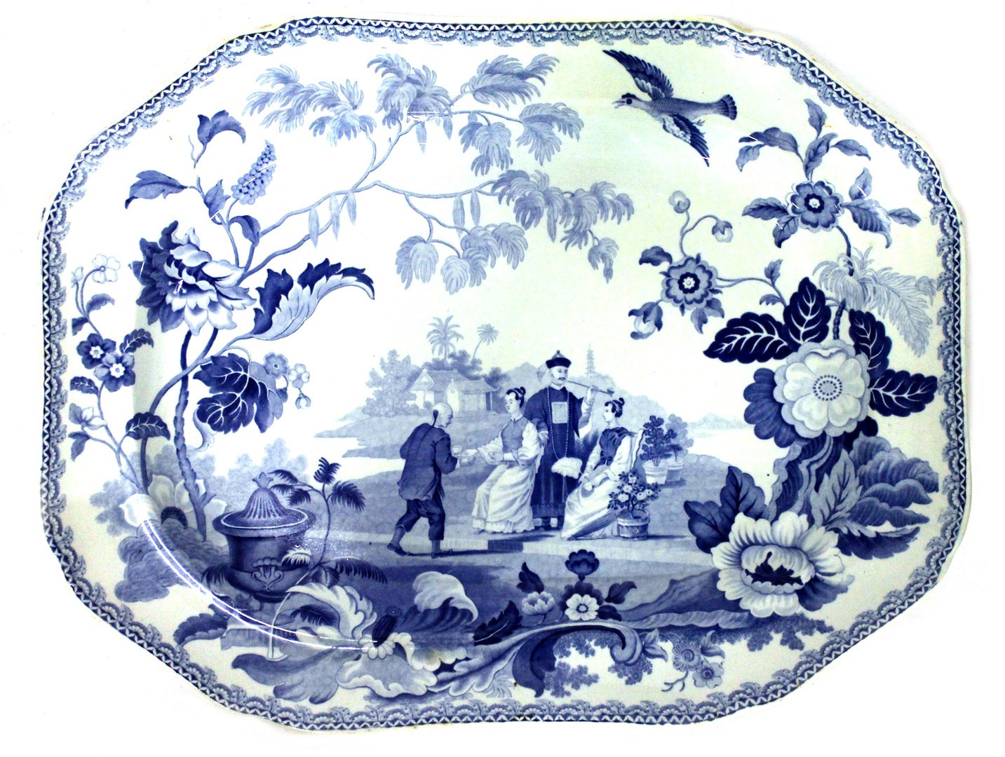 Appraisal: A large Staffordshire pottery blue and white meat dish circa