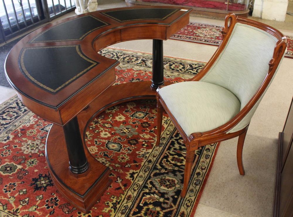 Appraisal: REGENCY STYLE MAHOGANY DEMILUNE DESK WITH CHAIR Emilia Interiors of