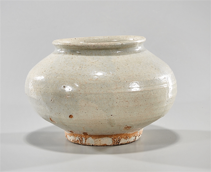 Appraisal: Korean white glazed ceramic jar x approx Condition wear frits